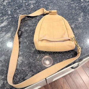 HOBO Pebbled Leather Crossbody in Beige